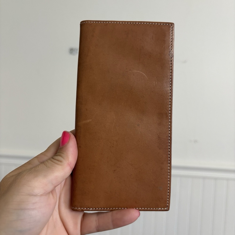 Dooney & Bourke Vintage Leather Checkbook Cover Case Protector Brown Tan Minimal
